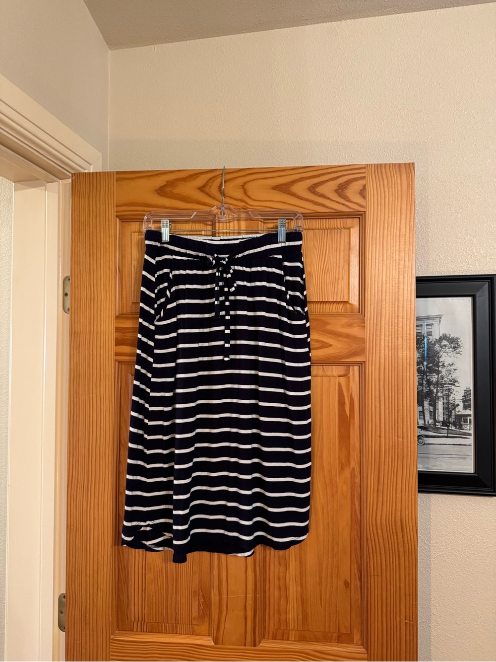 Striped navy and White Midi Skirt with Drawstring Waist